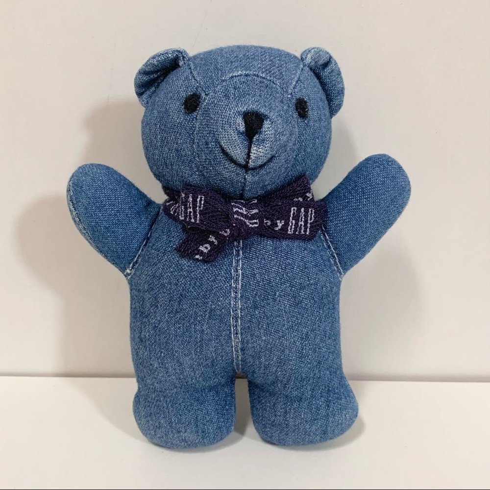 Vintage 90s denim gap teddy bear baby rattle